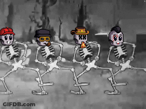A Group Of Skeletons Are Dancing In A Cartoon Style GIF