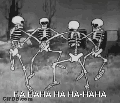 A Group Of Skeletons Are Holding Hands And Dancing In A Cemetery . GIF
