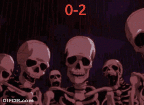 A Group Of Skeletons Are Standing Next To Each Other With The Number 0-2 Written In Red GIF