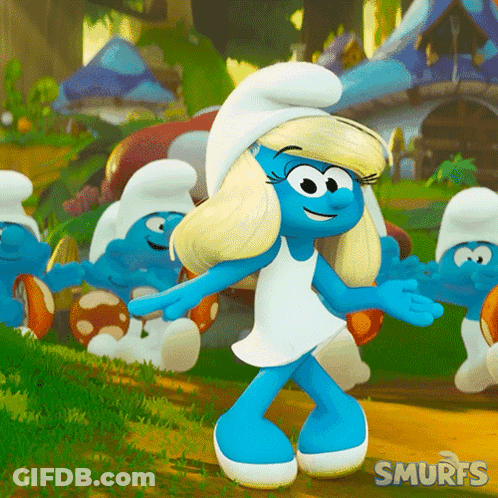A Group Of Smurfs Are Dancing In A Cartoon Scene GIF
