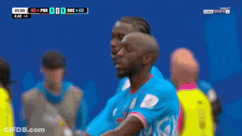 A Group Of Soccer Players Are Celebrating A Goal Against Rdc GIF