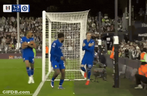 A Group Of Soccer Players Are Celebrating A Goal With A Score Of 1-3 GIF