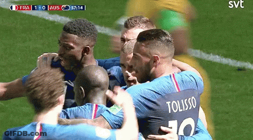 A Group Of Soccer Players Are Hugging And One Of Them Has The Number 10 On His Shirt GIF