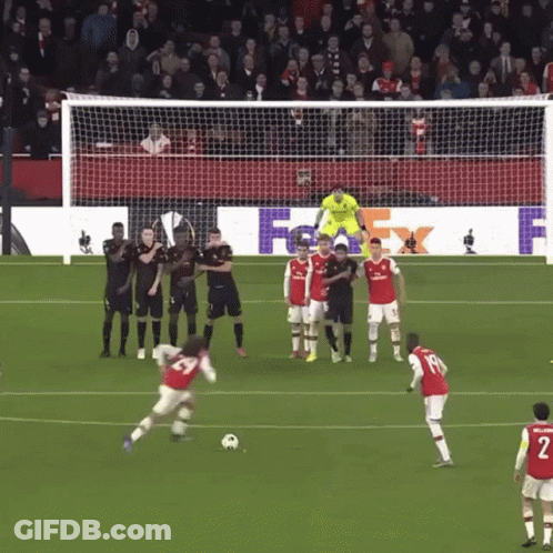 A Group Of Soccer Players Are On A Field With A Fedex Sign In The Background GIF