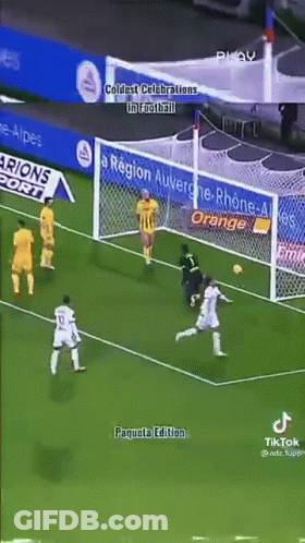 A Group Of Soccer Players Are Playing A Game Of Soccer On A Soccer Field . GIF