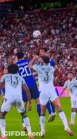 A Group Of Soccer Players Are Playing A Game On A Soccer Field . GIF