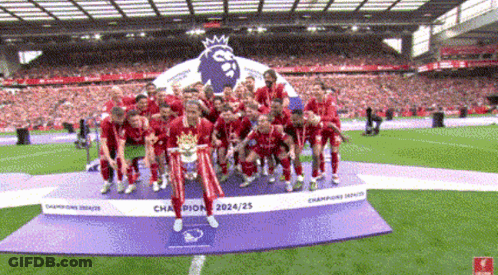 A Group Of Soccer Players Are Posing For A Picture On A Field GIF