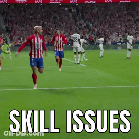 A Group Of Soccer Players Are Running On A Field With The Words Skill Issues Written On The Bottom GIF