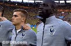 A Group Of Soccer Players Are Standing In A Stadium . GIF