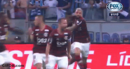 A Group Of Soccer Players Are Standing On A Field . GIF