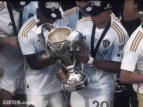 A Group Of Soccer Players Holding Up A Trophy With The Number 20 On Their Shorts GIF