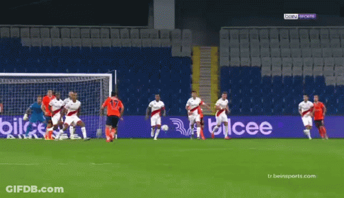 A Group Of Soccer Players On A Field In Front Of A Sign That Says ' Telcee ' GIF