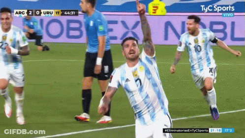 A Group Of Soccer Players On A Field With A Tyc Sports Advertisement In The Background GIF