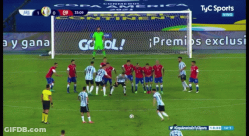 A Group Of Soccer Players On A Field With An Advertisement For Tyc Sports In The Background GIF