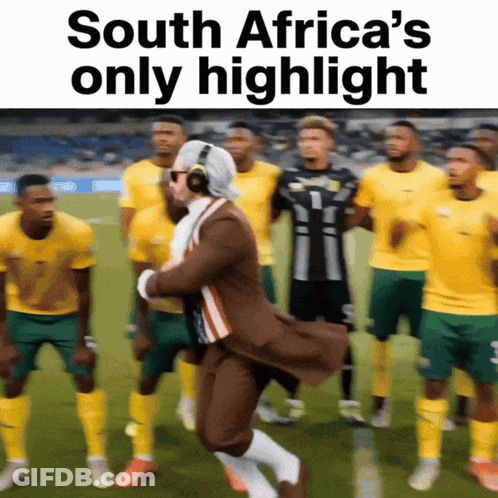 A Group Of Soccer Players On A Field With The Words South Africa 'S Only Highlight Below Them GIF
