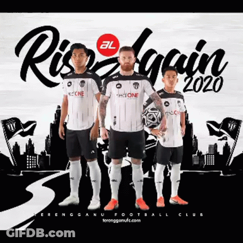 A Group Of Soccer Players Standing In Front Of A Banner That Says Rise Again 2020 GIF