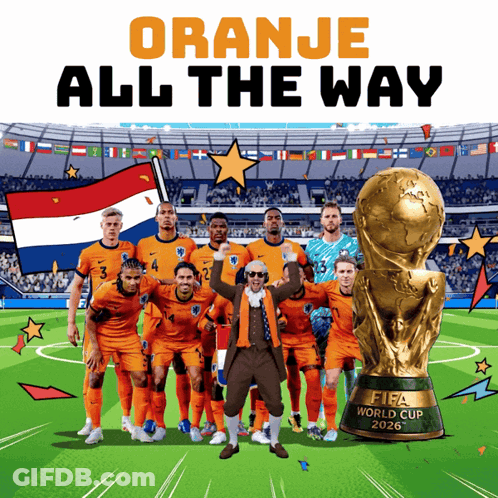 A Group Of Soccer Players Standing Next To A Fifa World Cup GIF
