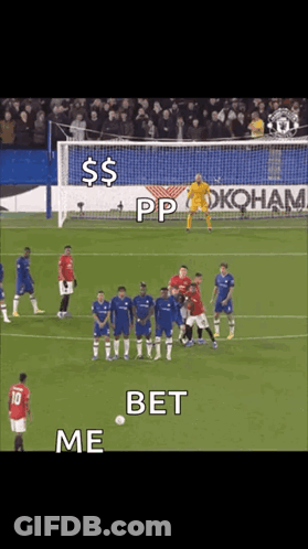 A Group Of Soccer Players Standing On A Field With The Words Me Bet GIF