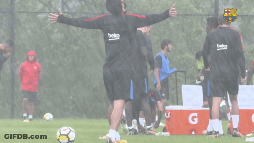 A Group Of Soccer Players Wearing Beko Sweatshirts Are On A Field GIF