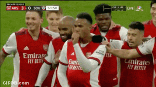 A Group Of Soccer Players With Emirates Fly Better On Their Jerseys GIF