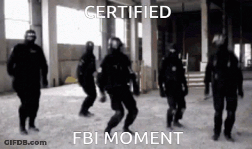 A Group Of Soldiers Are Dancing In A Building With The Words `` Certified Fbi Moment '' Written Above Them . GIF