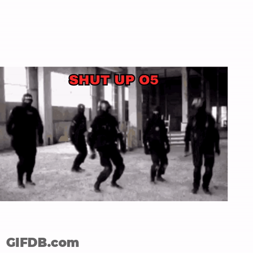 A Group Of Soldiers Are Dancing With The Words Shut Up 05 Written Above Them GIF