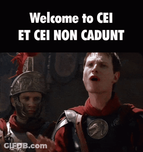 A Group Of Soldiers Are Standing In A Field With The Words Welcome To Cei Et Cei Non Cadunt Written On The Bottom GIF
