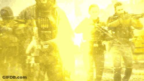 A Group Of Soldiers Are Standing In A Line And One Of Them Has The Number 1776 On His Shirt GIF
