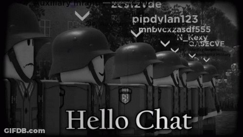 A Group Of Soldiers Are Standing In A Line With The Words Hello Chat On The Bottom GIF