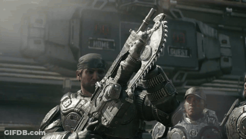 A Group Of Soldiers Are Standing In Front Of A Sign That Says " Home " GIF