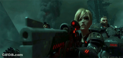 A Group Of Soldiers Are Standing Next To Each Other And One Has A Red Light On Her Head GIF