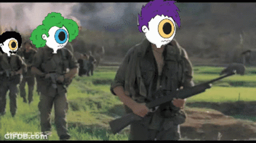 A Group Of Soldiers Are Walking Across A Field With Movieclips Written On The Bottom GIF