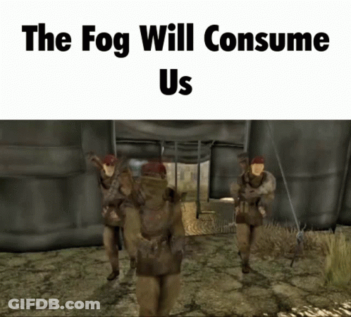 A Group Of Soldiers Are Walking In A Video Game And The Fog Will Consume Us GIF