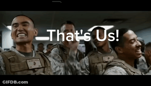 A Group Of Soldiers With The Words That 'S Us In The Background GIF