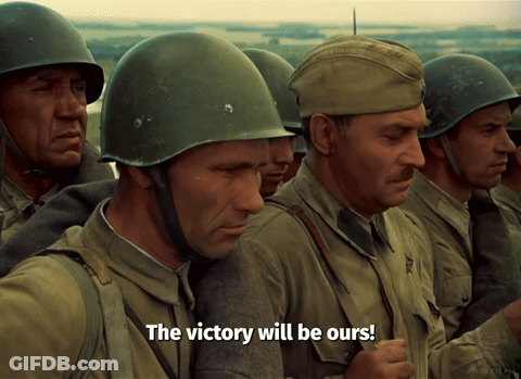 A Group Of Soldiers With The Words The Victory Will Be Ours On The Bottom GIF