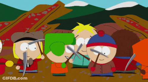 A Group Of South Park Characters Are Holding Axes GIF