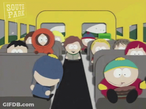A Group Of South Park Characters Are On A School Bus GIF