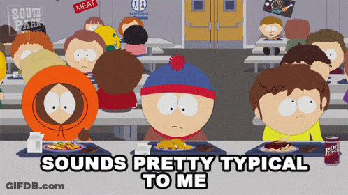 A Group Of South Park Characters Are Sitting At A Table Eating GIF