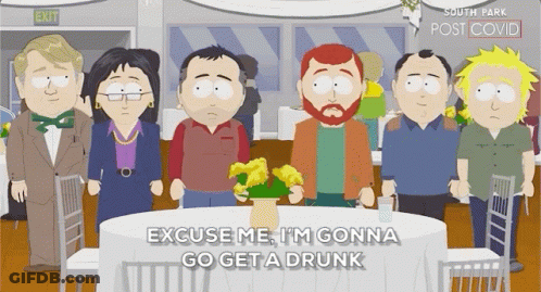 A Group Of South Park Characters Are Standing Around A Table With A Vase Of Flowers On It . GIF