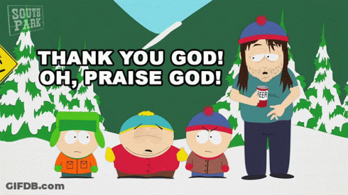 A Group Of South Park Characters Are Standing In A Snowy Forest GIF