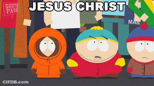 A Group Of South Park Characters Are Standing In Front Of A Sign That Says South Park GIF