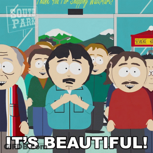 A Group Of South Park Characters Are Standing In Front Of A Store That Says It 'S Beautiful GIF