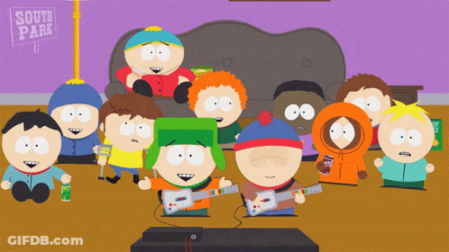 A Group Of South Park Characters Playing Guitars GIF