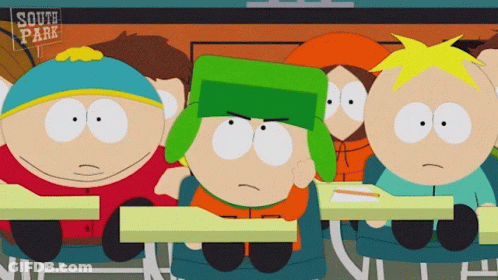A Group Of South Park Characters Sitting At Desks GIF
