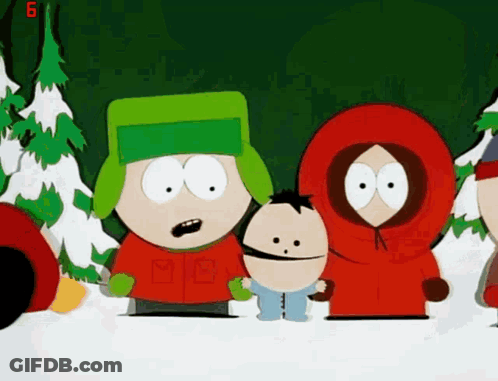 A Group Of South Park Characters Stand In The Snow GIF