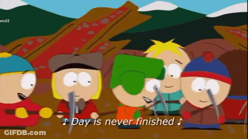 A Group Of South Park Characters Standing Next To Each Other GIF