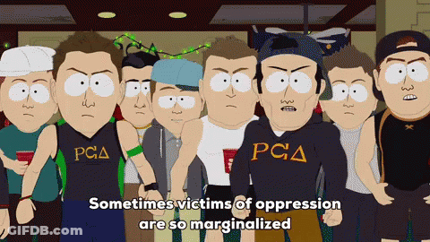 A Group Of South Park Characters Standing Next To Each Other With The Words Sometimes Victims Of Oppression Are So Margi GIF