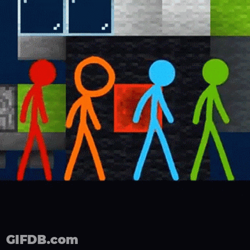 A Group Of Stick Figures Are Standing Next To Each Other In Different Colors GIF