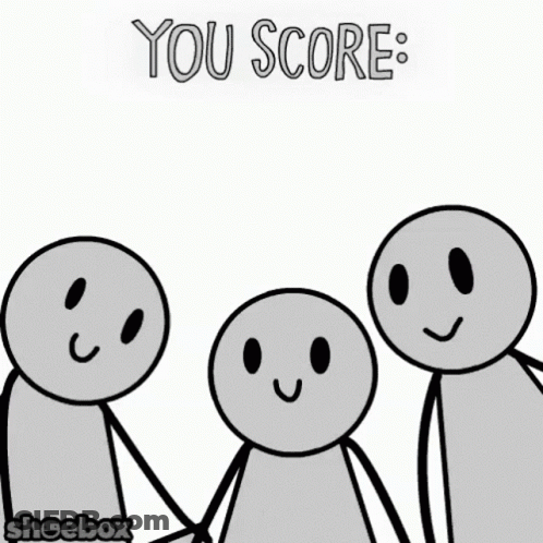 A Group Of Stick Figures Holding Signs That Say You Score GIF