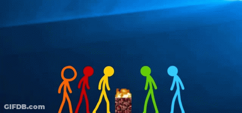 A Group Of Stick Figures Standing Next To Each Other With A Blue Background GIF